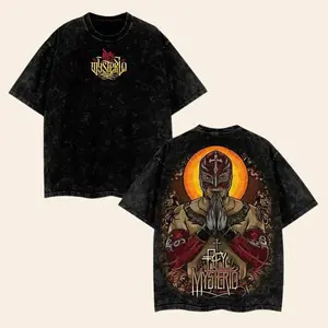 WWE Rey Mysterio Retro Vintage Edition Portrait Wash Tee Premium Cotton Classic Style Menswear Black Tshirt Seamless Crewneck Top Streetwear Outfit Fabric Tropical Gamis