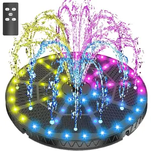 6W Remote Control Solar Fountain with Colorful Lights,Solar Water Fountain for Bird Bath Garden Outdoor Decor,Built-in 4000mAh Battery 7 Nozzle 4 Fixer