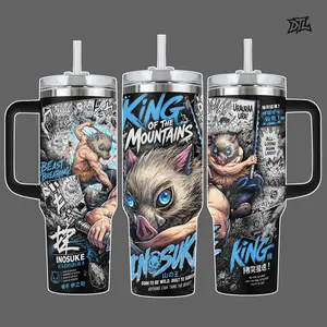 Demon Slayer Inosuke 40oz Insulated Tumbler with Handle Straw | Stainless Steel Travel Mug Beast Breathing Boar Mask Anime Graphic Gym Water Bottle Car Friendly Coffee Cup Gift Unisex