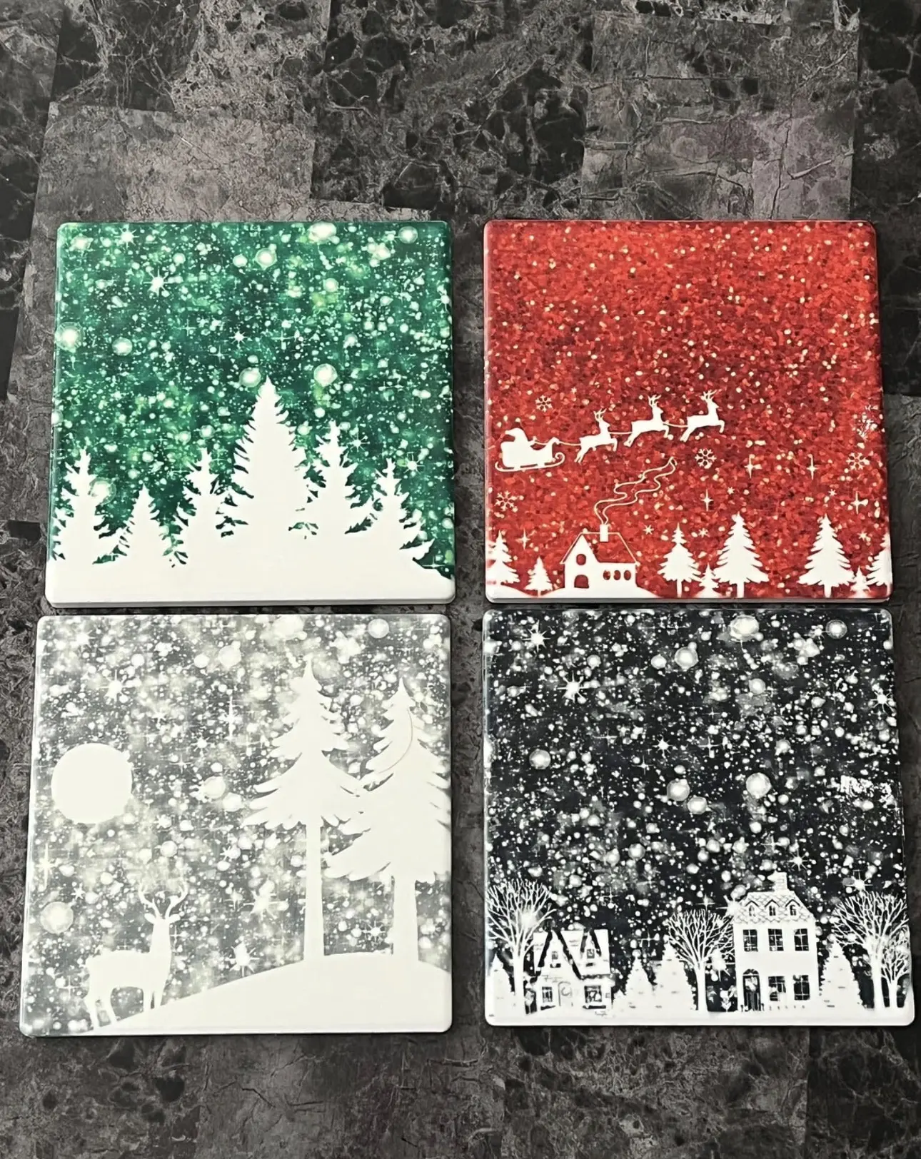 Christmas coaster 5 piece with stand
