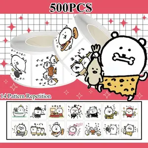 500 Stickers/roll Self-deprecating Bear Roll Sticker Series Sealing Stickers for Cups, Laptops, Suitcases, DIY Notebook Decoration Stickers, Birthday Gifts