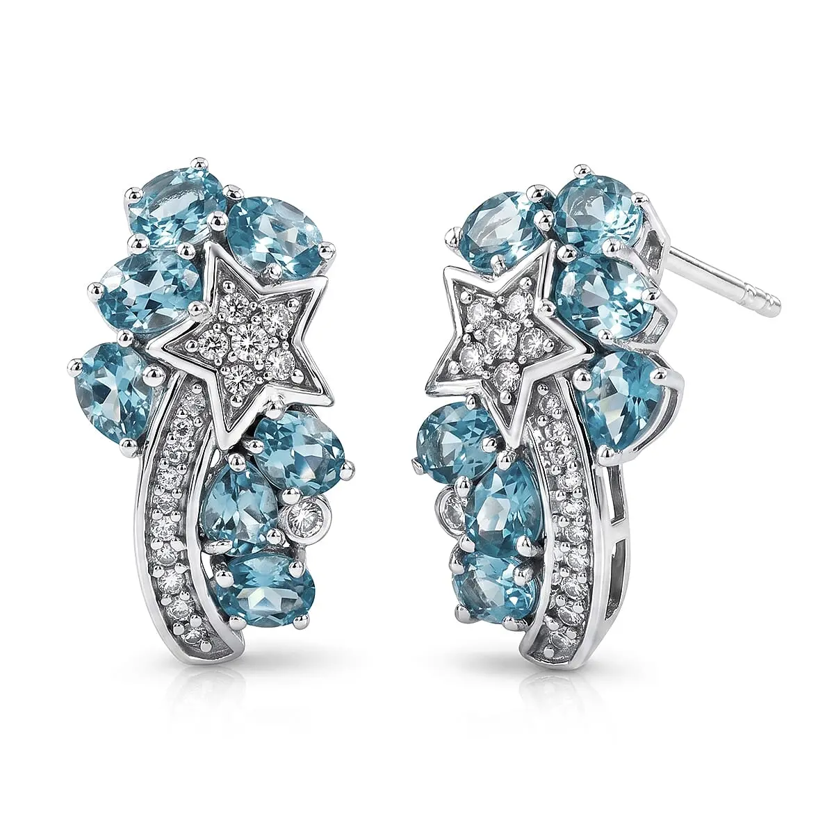 GP Premium Blue Apatite, Multi Gemstone Stud Earrings in Rhodium Over Sterling Silver 2.70 ctw