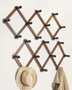 Wooden Expandable Accordion Wall Hanger,2 Pack Including 20 Peg,Perfectly Hook for, Mugs,Coffee, Coat,Keys, Hat Rack,X Shap,Make Living Room Decorative and Neat,Rustic Style (Brown)