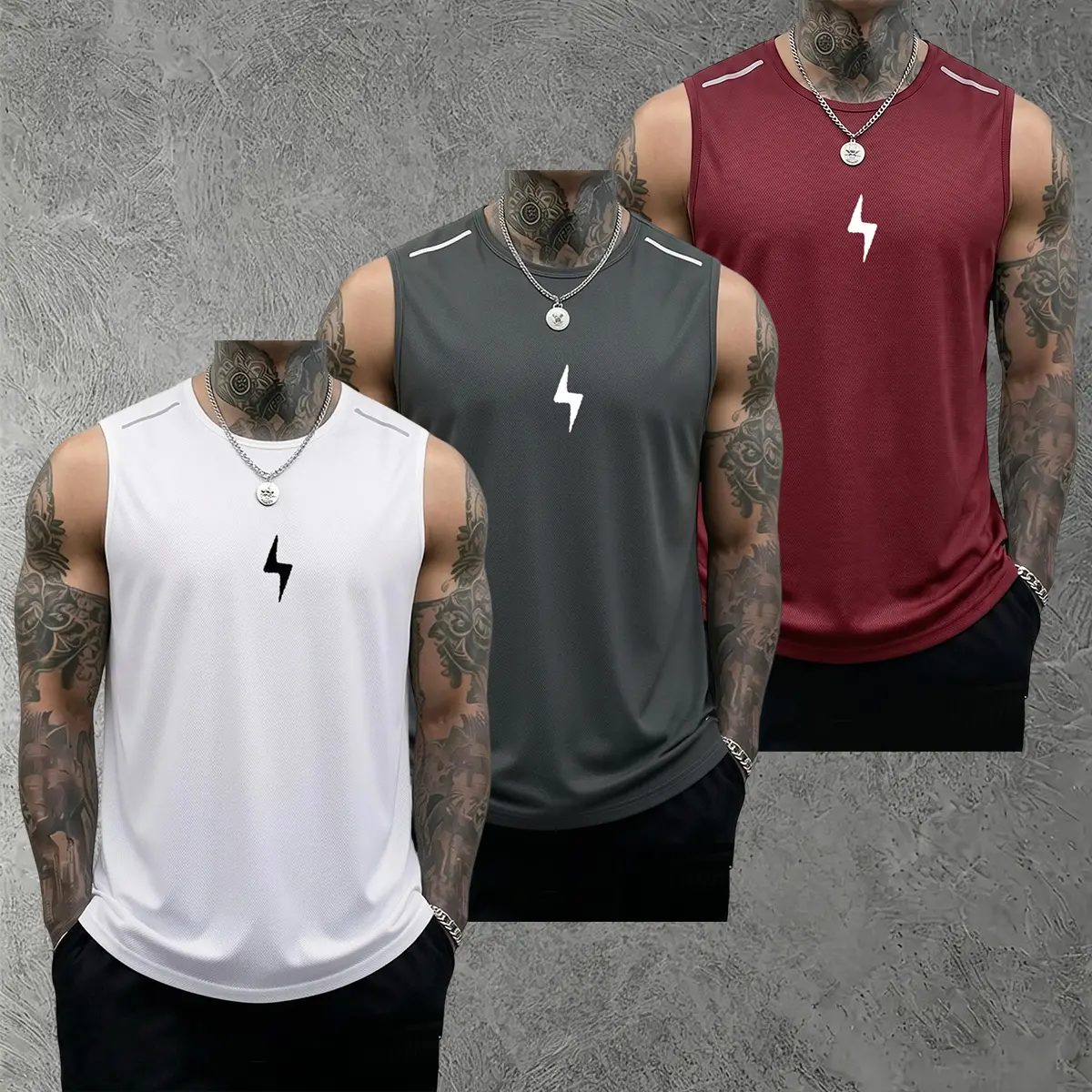 3PCS Men’s Fitness Sports Tank Tops: Casual soft sleeveless fitness muscle T-shirt, bodybuilding T-shirt, sports tank top; solid color design, summer vibe, summerwins, Father’s Day gift