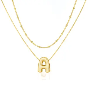 Chesky Layered Bubble Letter Copper Necklace for Women, Balloon Initial Necklaces Personalized A-Z Alphabet Pendant Cute Name Choker Necklace Jewelry Gift