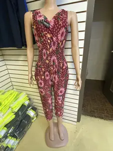 JD724 Full Body Romper - Maroon Floral Sleeveless Jumpsuit with V-neckline & Elastic Waistband for Casual Outings