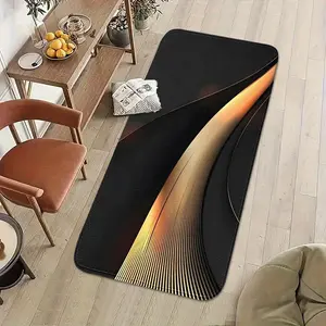 1 Piece Flannel Luxury Mat, Black & Gold Color, Soft & Comfortable, Universal for Entryway, Kitchen, Living Room, Study