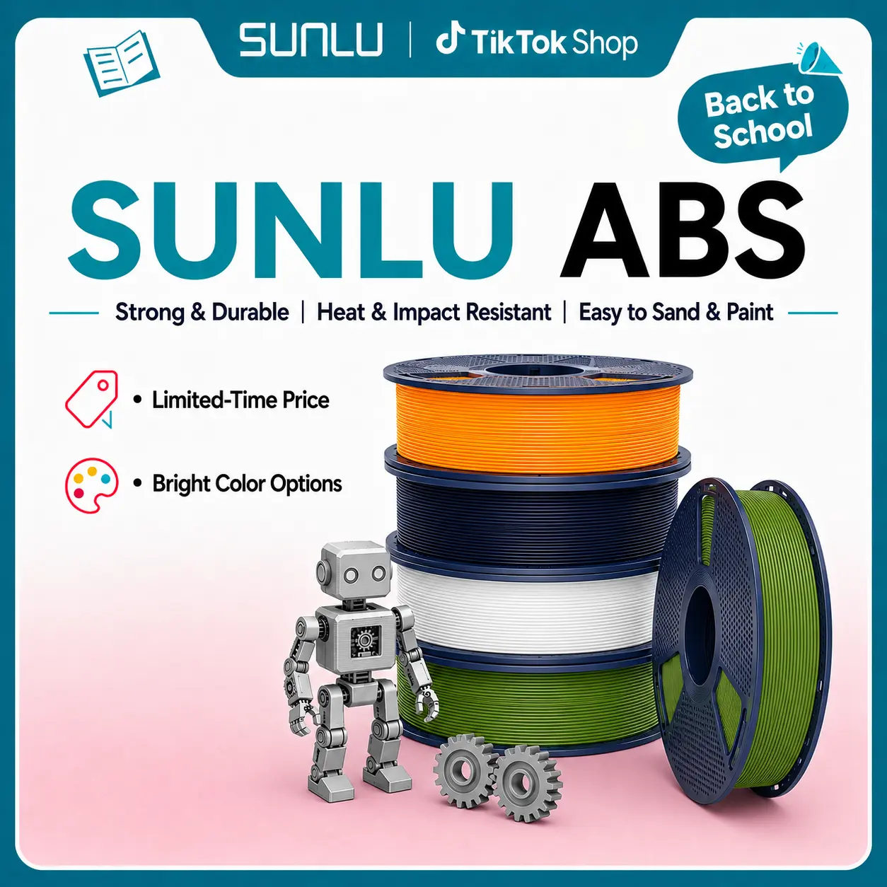 SUNLU ABS 3D Printer Filament 1KG, Strong & Durable | Heat & Impact Resistant | Easy to Sand & Paint | Built for Functional Parts | ±0.03 mm Accuracy-9729 tiktokshopbacktoschool,back to school,back to school haul