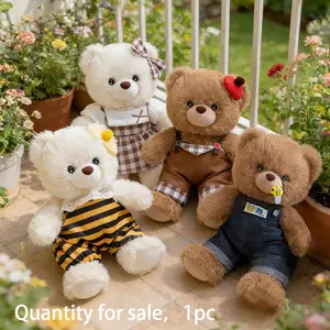 25 cm / 9.84-inch dress-up teddy bear plush toy, soft and fluffy stuffed animal, brown/white, perfect for room decor, children’s birthday gifts, graduation gifts, and back-to-school gifts.
