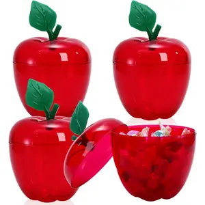 Cididu 4 Pack Large Plastic Apple Container, Red Clear Candy Jar with Lid for Teacher, Apple Shaped Candy Toy Filling Jars Decor Boxes for Teacher Appreciation Gift Back To School Party Valentine