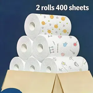 Disposable Multi-Purpose Cleaning Paper Towels, 2 Rolls (400 Sheets), Super Water-Absorbent & Oil-Absorbent Household Kitchen Wipes