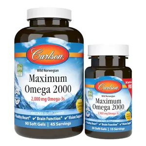Carlson Maximum Omega 2000mg Omega-3s Lemon Softgels Set 2pc Day Use