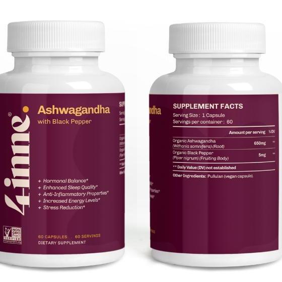 4inne Ashwagandha 1200mg Capsules Natural Supplement for Stress Relief & Calming Effects Non-GMO Verified