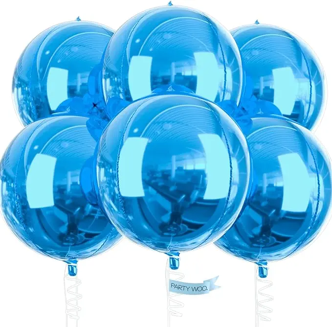 PartyWoo 22-Inch Light Blue Foil Mermaid Gender Reveal Balloons - 6-Piece 4D Round Mirror Mylar Inflatable Party Decorations for Birthday Parties, Graduation, Birthday Party