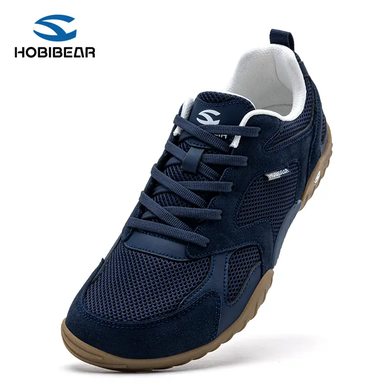 HOBIBEAR Unisex Wide‑Toe Casual Sneakers, Fabric & Synthetic Leather Stitched Upper, Breathable Mesh, Rubber Outsole, Outdoor Hiking Shoes for Daily Commute & Walking