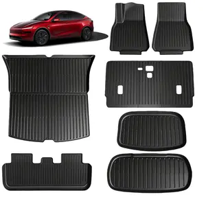 NUNET 9PCS Floor Mats for 2025 2026 Tesla Model Y Juniper - All-Weather Full Set TPE Cargo Liners & Trunk Mats, Extra-Thick Anti-Slip Interior Accessories