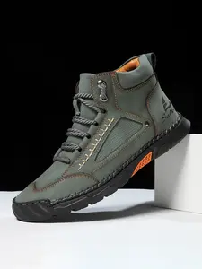 Men's Hand Stitched Fashion Ankle Boots, Breathable Anti-Slip Lace-Up Casual Shoes, Durable PU Leather, Fall & Winter Comfort Walking Shoes