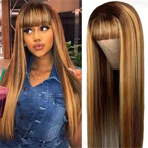 The new 2024 is a hot sellerElegant Ombre Honey Blond Straight Human Hair Wig With Bangs - 150% Density, Brazilian Virgin Hair, Full Machine Made For Women Blonde Ombre Wigs For Women Short Honey Blonde Ombre Wig