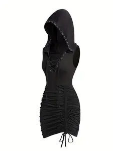 Women's Gothic Corset Style Plain Hooded Dress, Fashion Casual Sleeveless Dress for Daily Outdoor Wear, Costume Dress, Women Dress for Summer, Womenswear