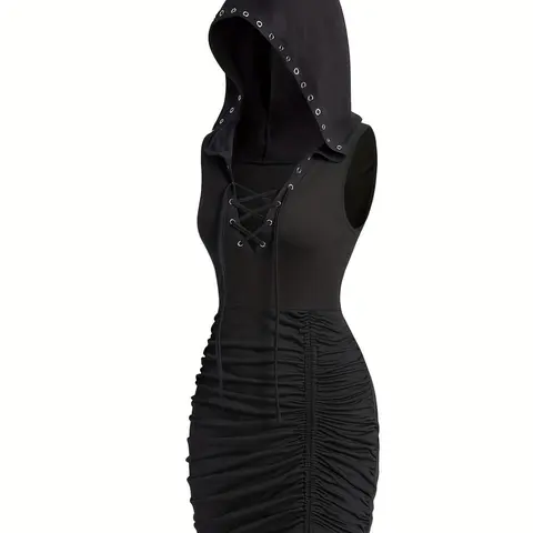 Women's Gothic Corset Style Plain Hooded Dress, Fashion Casual Sleeveless Dress for Daily Outdoor Wear, Cosplay Costume Dress, Women Dress for Summer, Womenswear