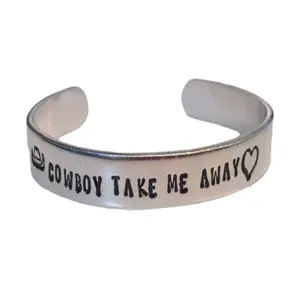 Stampede Jewelry Hand Stamped Bracelet Cowboy Take Me Away Unique Cowgirl Quote Adjustable Comfortable Western Inspired Design