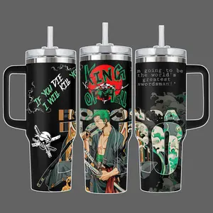 Zoro King of Hell - OP Stainless Steel Insulated Tumbler With Handle 20oz 40oz Anime Swordsman Wrap Design