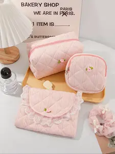 Quilted Makeup Bag Set, Cosmetic Makeup Bag, Portable Zipper Makeup Bag, Fashionable Casual Portable Makeup Bag, Multifunctional Storage Bag, Makeup Travel Bag