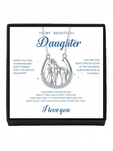 Silver Hoof Starlight Necklace Original girl & horse zircon gem necklace, western-style unique horseshoe clavicle chain. Comes with a greeting card for daughter, perfect birthday gift and mysterious present for various festivals.