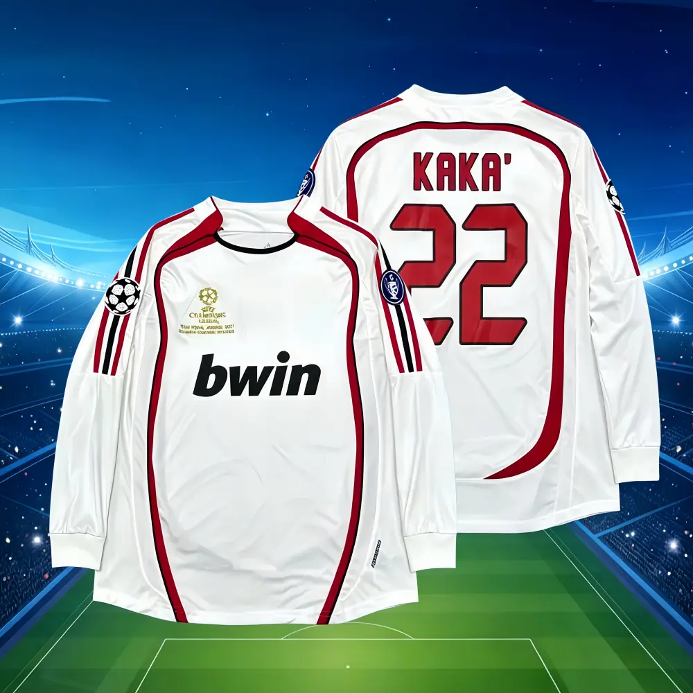 06/07  Champions League Away Retro White No. 22 Kaká Fan Edition Long/Short-Sleeved Jersey