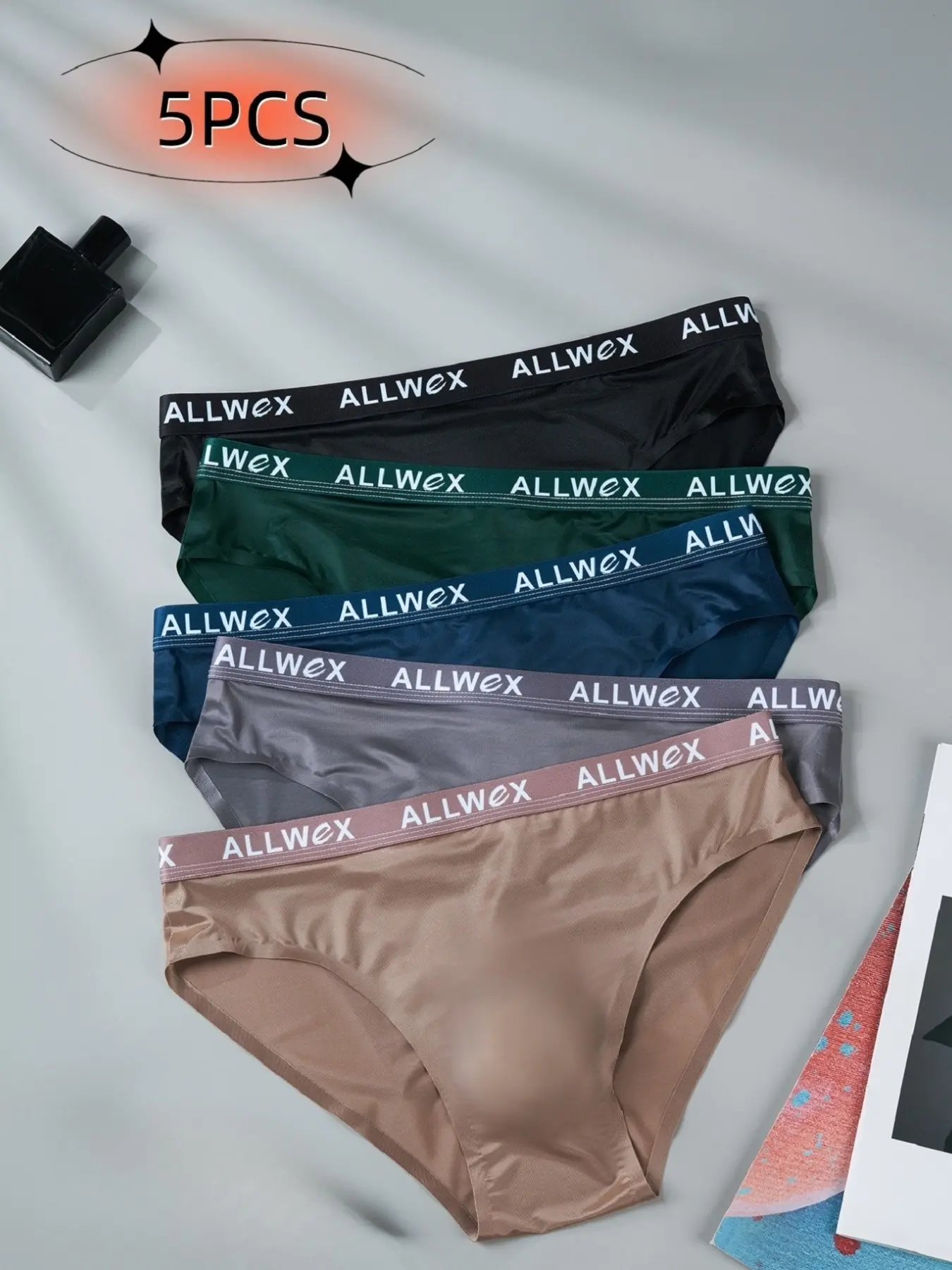 Men's Triangle Underwear Set, Sexy Letter Waistband Ice Silk Breathable Moisture-Wicking Casual Style Underwear Sports Daily Briefs, High Stretch 3D Pouch