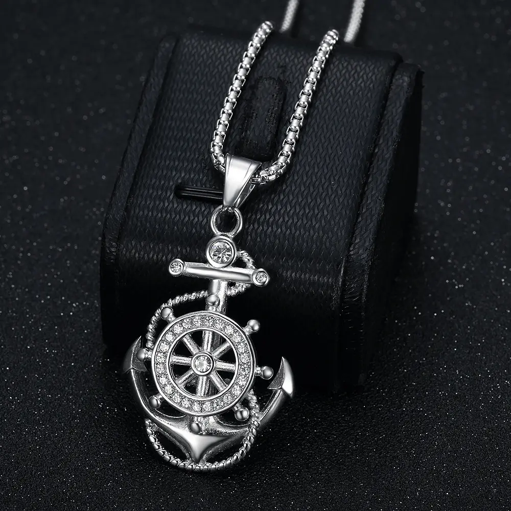 Men' Marine Themed Pendant Necklace Sparkling Ship Yacht Anchor Jewelry Suitable for Boyfriend Gift Casual  Special Occasions Wearable Accessory