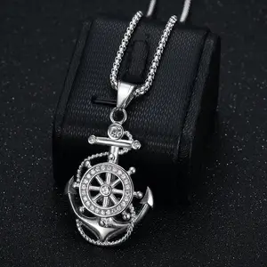 Men' Marine Themed Pendant Necklace Sparkling Ship Yacht Anchor Jewelry Suitable for Boyfriend Gift Casual  Special Occasions Wearable Accessory
