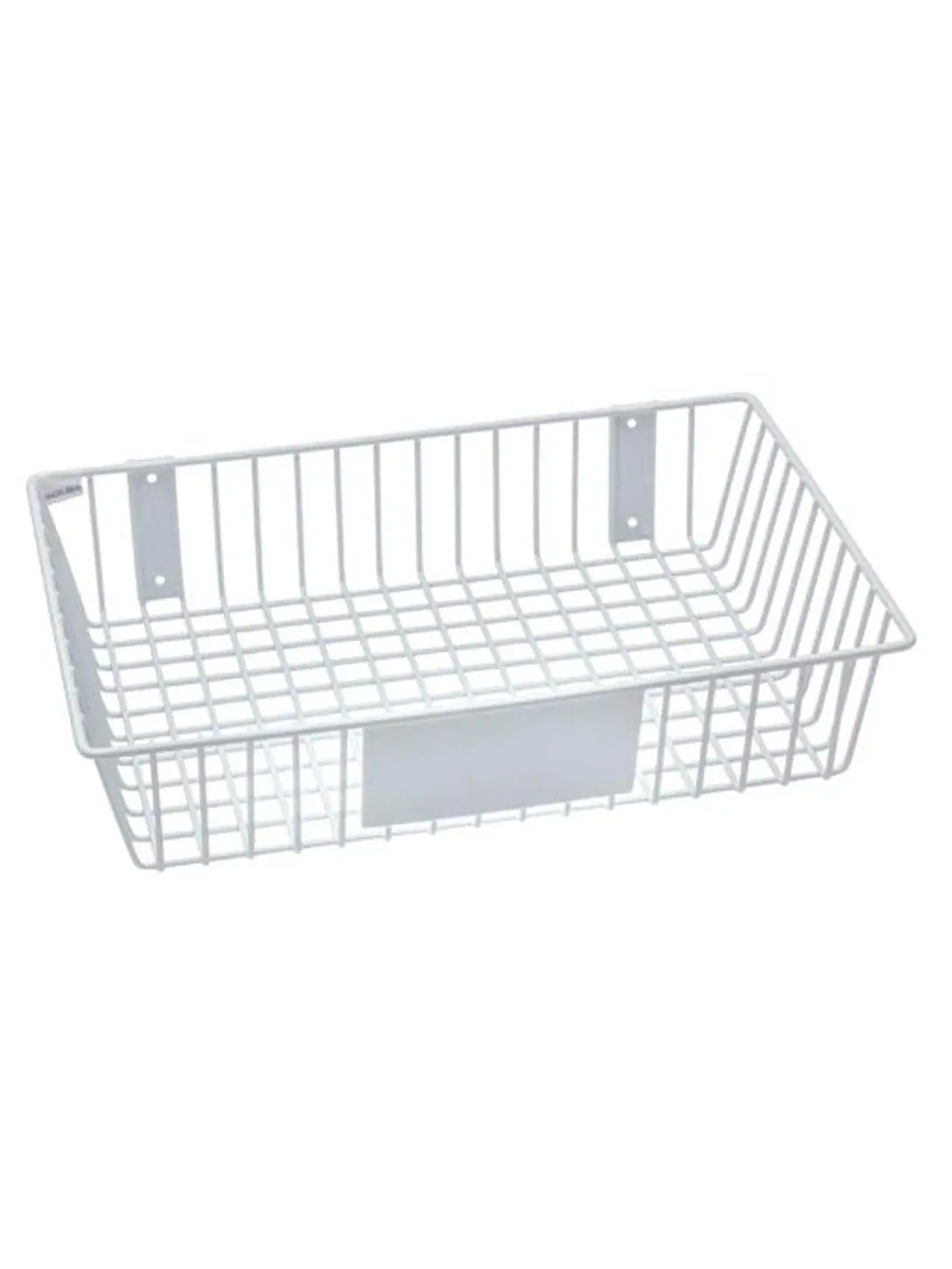 White Wire Mesh Storage Basket Organizer - 18x12x4 in, Grid Design, Label Slots for Item Sorting & Home Organizing