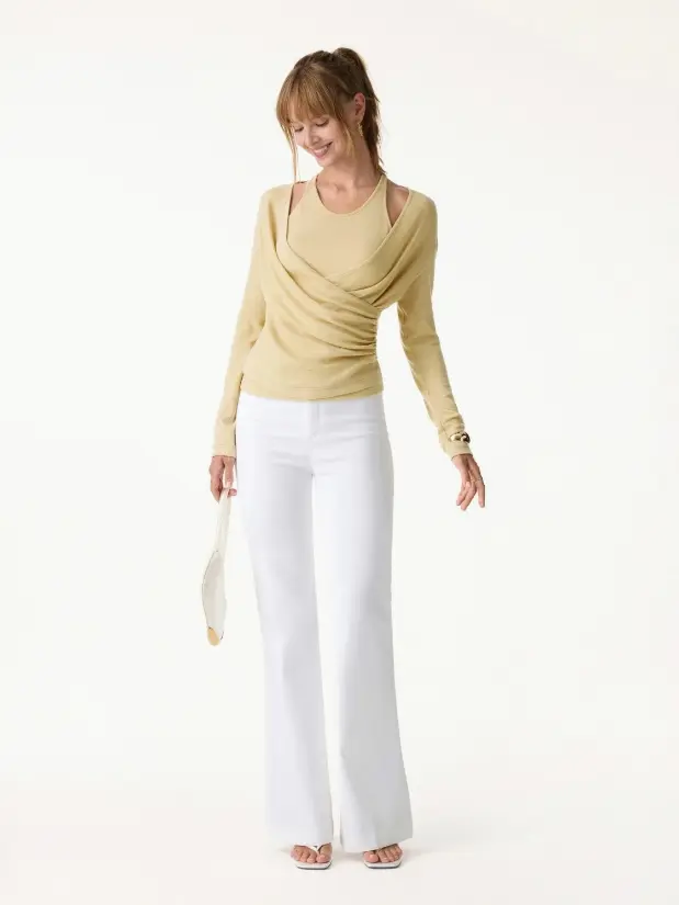 Women's OGL 2-Piece Set - Surplice Ruched Cami Top, Lyocell Wool & Eco-MiYaMoon Fabric, 100% New, 2026 Flash Sale!!