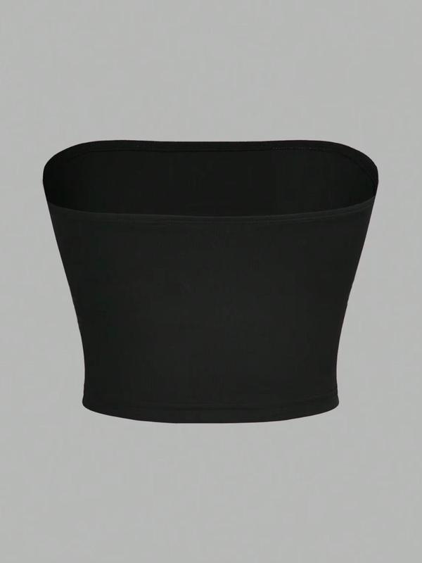 Women's Simple Solid Color Crop Tube Top, Casual Minimalist Basic Sleeveless Strapless Cropped Tops for Summer, Ladies Clothes for Daily Wear