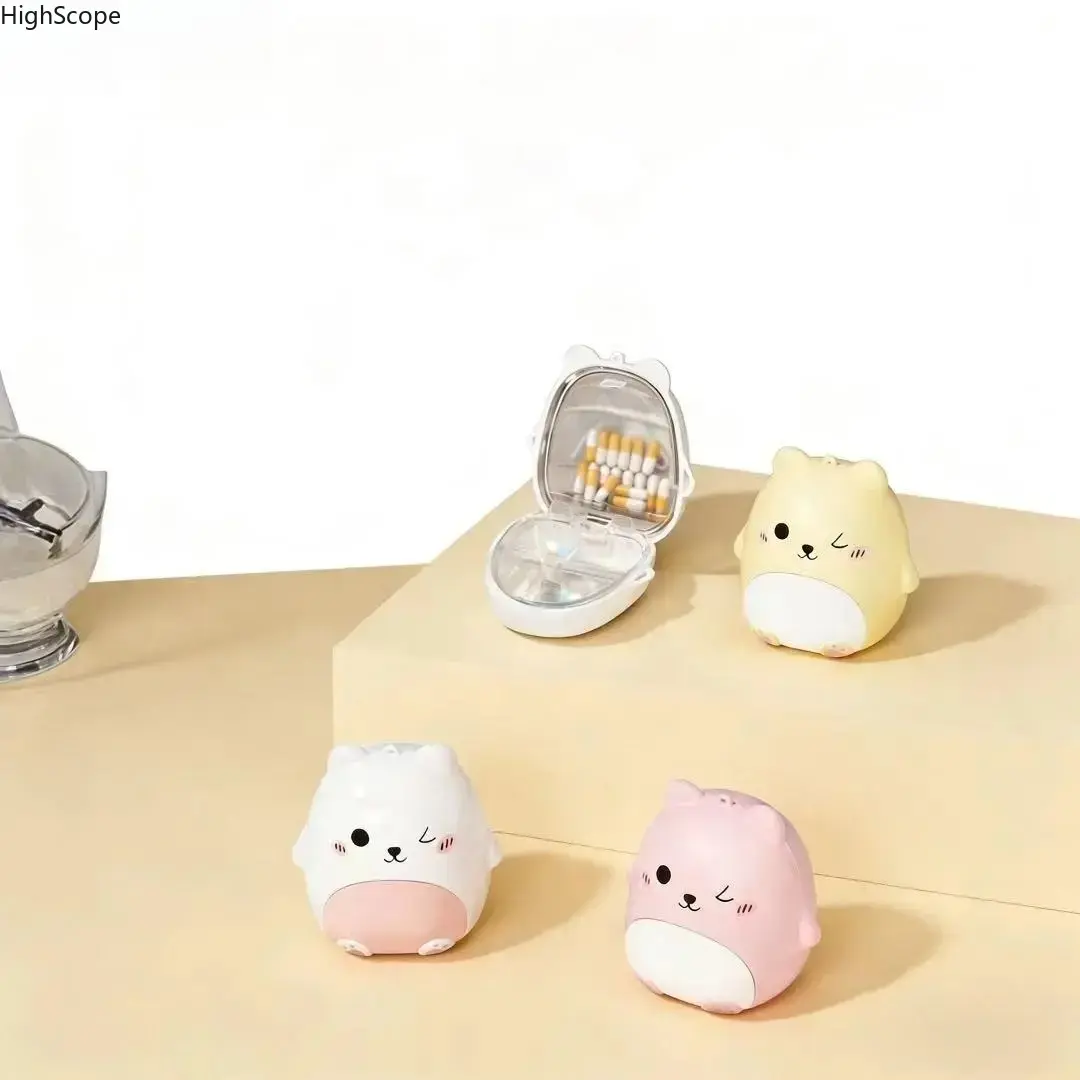 Unisex Cute Kawaii Bear-Shaped Pill Organizer - 4pcs Compact Multi-Grid Healthcare Storage Box with Sealed Slots, Portable Supplement Organizer, Vitamin Dispenser, Small Jewelry Holder (Leisure & Outdoor Accessory), Secure, High-Capacity, Decorative
