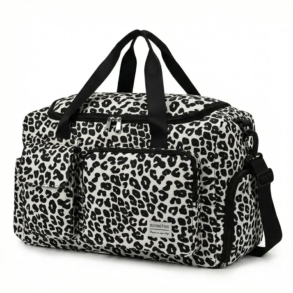 Women's Large Animal Print Weekender Duffel Bag - Water-Resistant, Multi-Compartment, with Handle, Separate Shoe Compartment, Wet Pocket, Trolley Sleeve, for Adults, Gym Enthusiasts Travel Duffle Bag