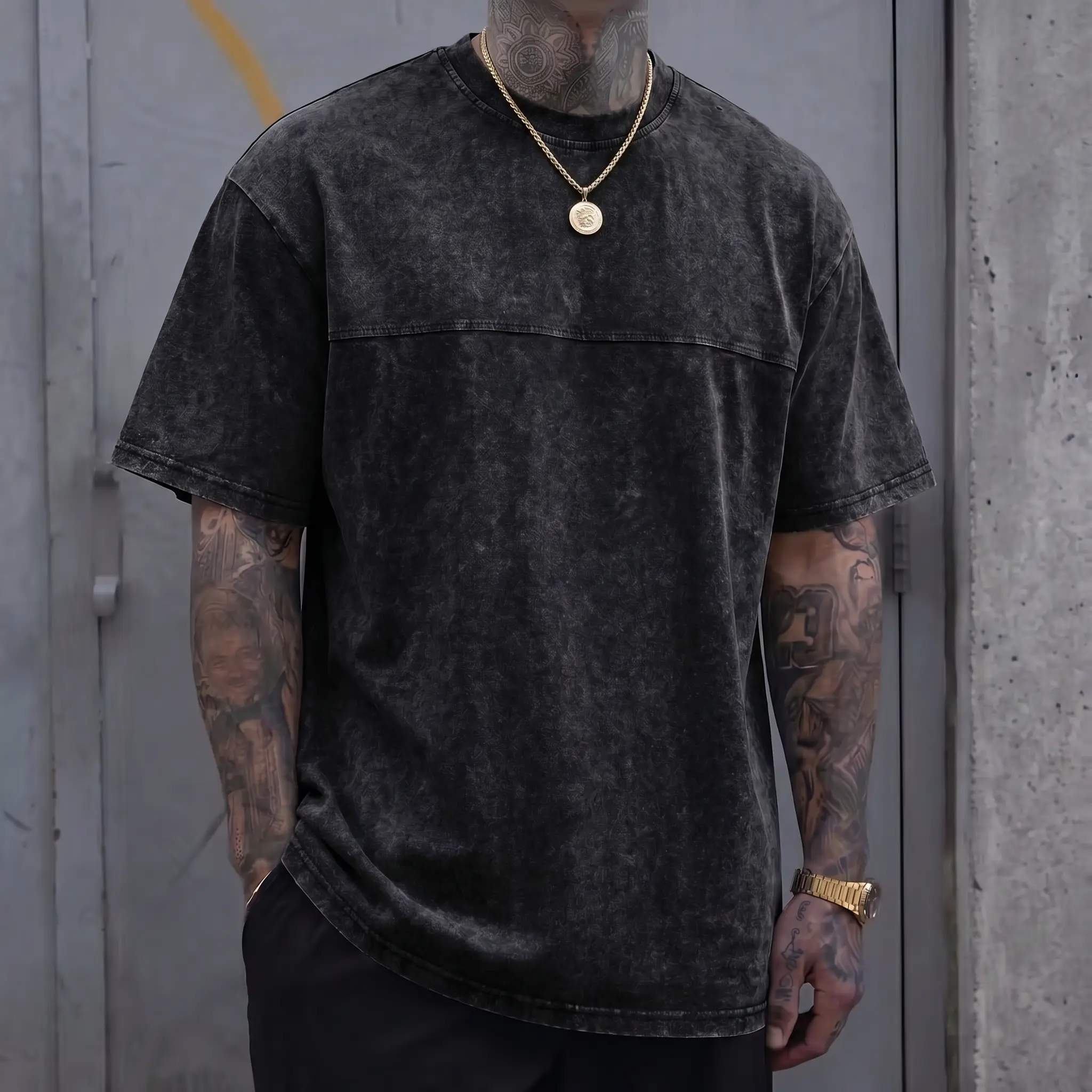 Men’s Summer 100% Cotton Short Sleeve T Shirt, Stylish Solid Color, Minimalist Retro Distressed Design, Loose Fit, Comfortable Durable Basic Top Suitable for Outdoor Sports, Everyday Wear