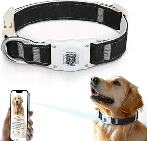 Airtag Dog Collar QR Code - IP68 Waterproof Integrated Air Tag Dog Collar Holder ID Tag - Free Pet Online Profile - Durable Natural Cotton Hemp - Fits for Small Medium Large Dogs (Black, M)