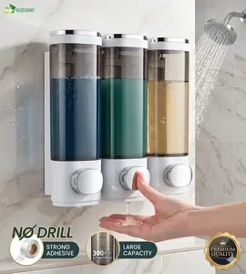 Shampoo and Conditioner Dispenser, Shower Soap Dispenser 3 Chamber No Drill, Wall Mounted Shampoo Body Wash Conditioner for Bathroom Large Capacity Pump Dispenser