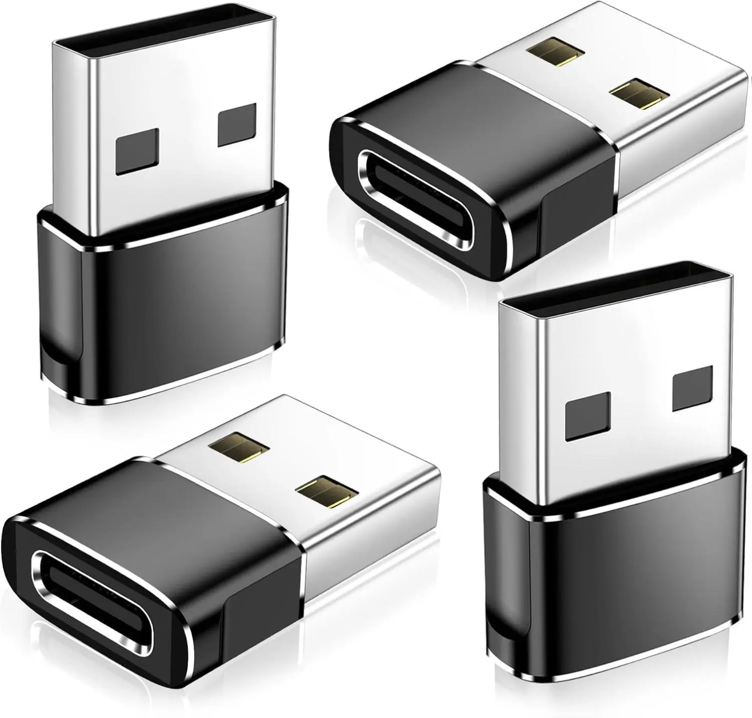 4-Pack Upgraded Aluminium Alloy USB-A Male to USB-C Female Charger Converter with Shell & Resistance - for Smartphone, iPhone 17/17 Pro Max/16/15/12, iWatch Ultra SE 9/10, Samsung S25, AirPods, iPad, Car, Xbox