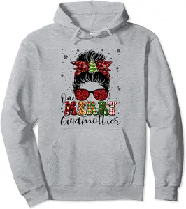 One Merry Godmother Messy Bun Godmother Buffalo Plaid Xmas Pullover Hoodie - Emilyschwe Shop 46B0BKY55B23
