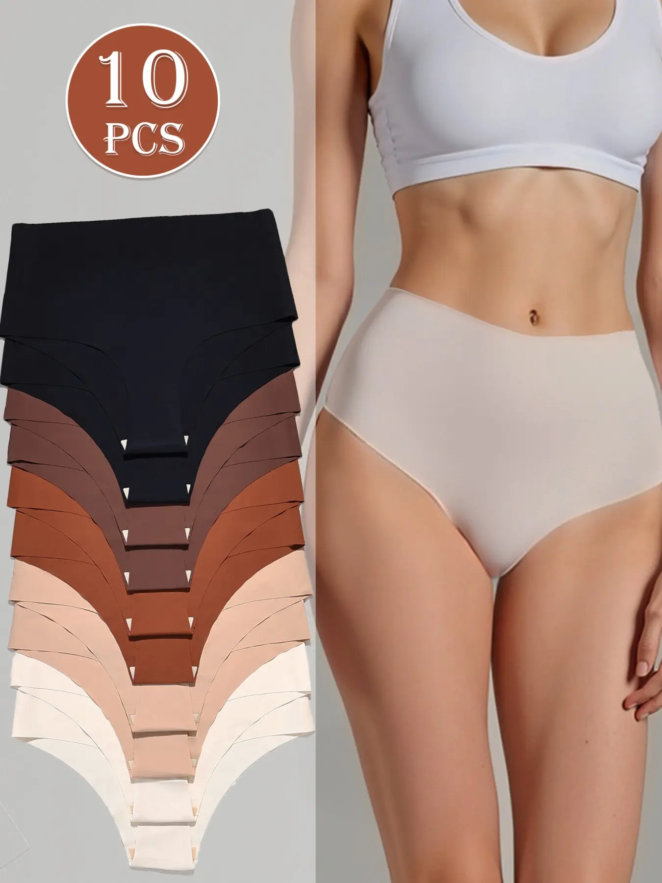 Women's Zero Touch Seamless High Waist Underwear, Breathable Knicker, Breathable Nylon Blend, 5 Colors Available, 24h Comfort, Plain Pattern, All Seasons