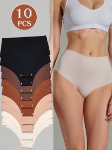 Women's Zero Touch Seamless High Waist Underwear, Breathable Knicker, Breathable Nylon Blend, 5 Colors Available, 24h Comfort, Plain Pattern, All Seasons