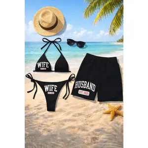 Couples Matching Beachwear Set Wife Husband Est 2025 Black Honeymoon Swimsuit Set Newlywed Vacation Outfit Bride and Groom Beach Gift Matching Couple Swimwear Set