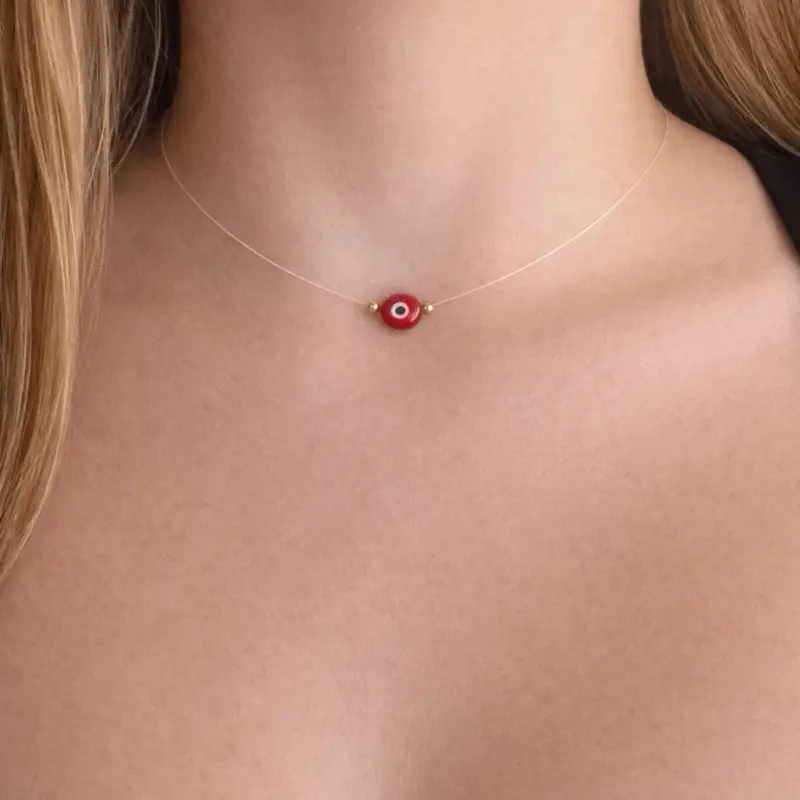 Evil Eye Nylon Necklace  Minimalist Protection Jewelry