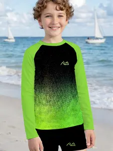 Boys Long Sleeve Swimwear Set, Separated Shorts Design, Children Beach Sun Protection Swimsuit, Casual Loose Fit, Cartoon Pattern, Swimsuit Sets