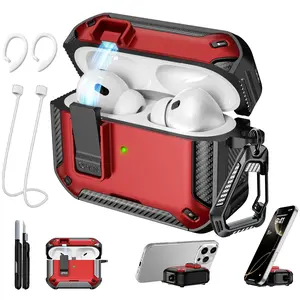 AirPods Pro 3 Generation Case Cover with Cleaner Kit, Military Hard Shell Protective Armor with Lock for AirPod Gen 3 Charging Case 2021,Front LED Visible(Red