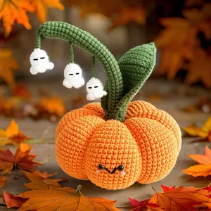 Handmade Crochet Ghost Pumpkin Plushie: Halloween Decor