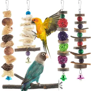 Bird chewing toys, 5-pack, natural wooden toys suitable for small parrots, hanging cage toys, bird perches, suitable for small birds, budgies, lovebirds, cockatiels, and small parrots